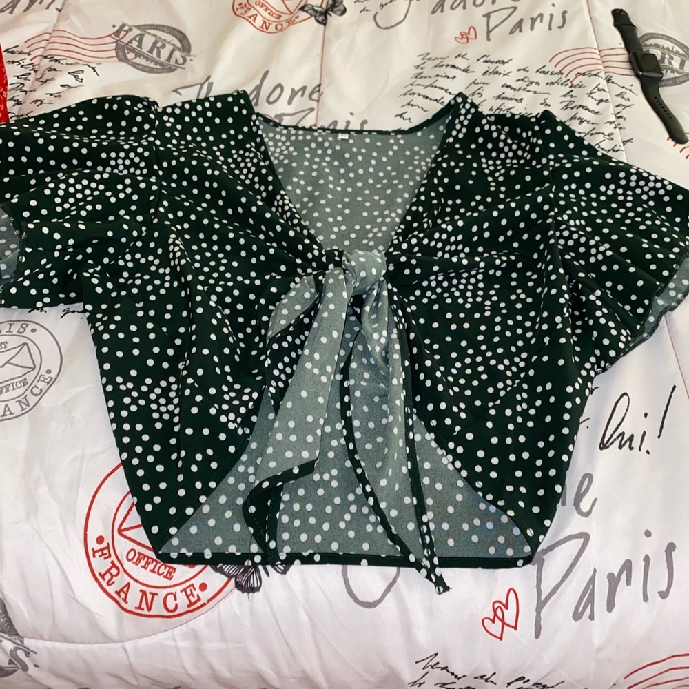 white polka dot top